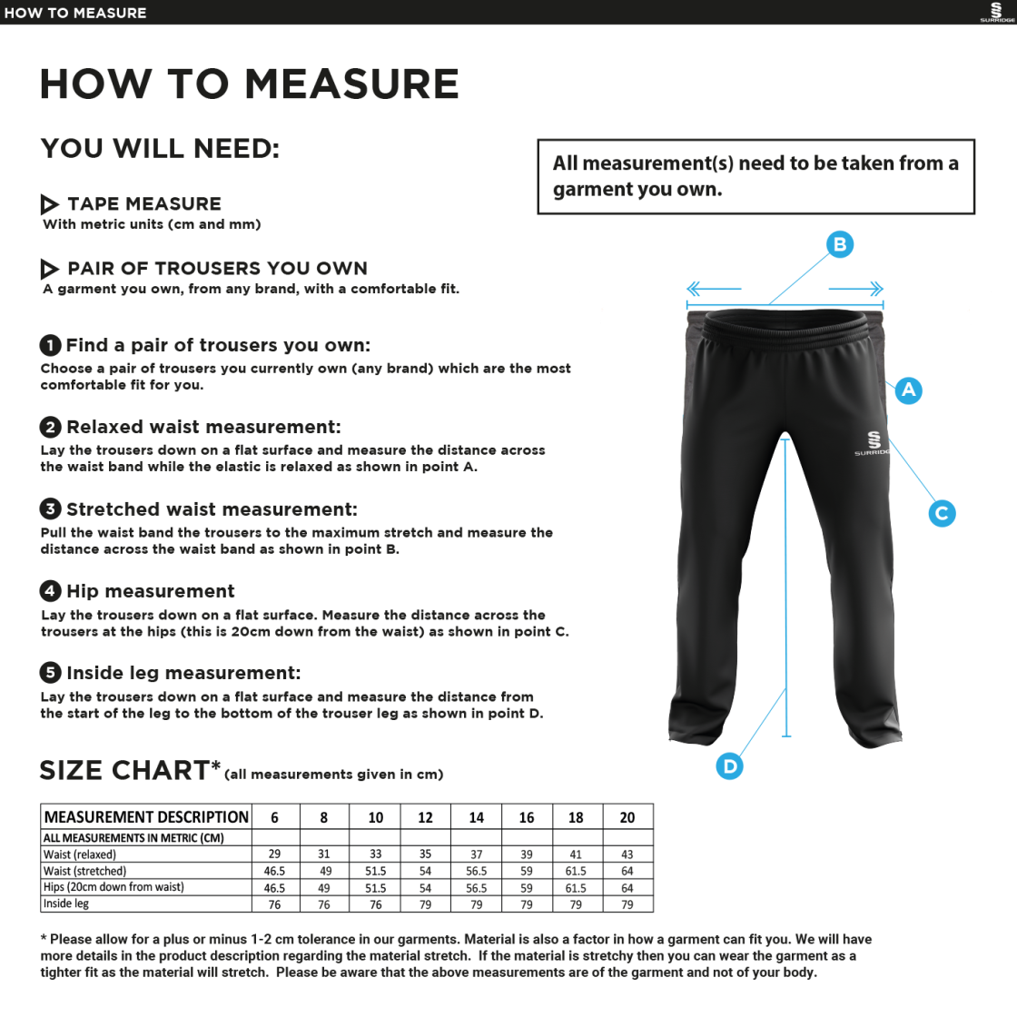 LAKENHEATH CC Classic Tracksuit Pant 3/4 Zip Length Navy Female - Size Guide
