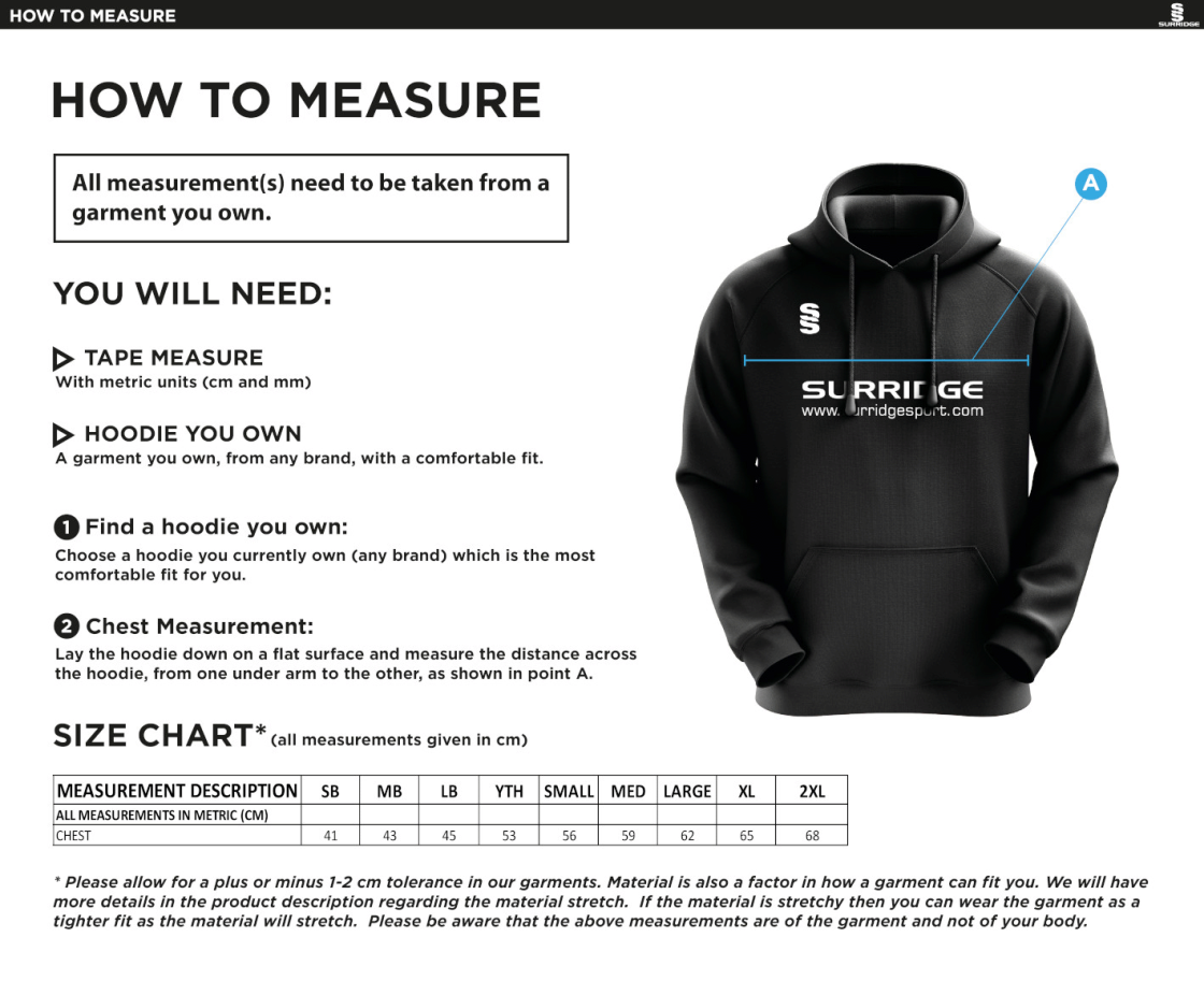 Lakenheath CC - Blade Hoody - Size Guide