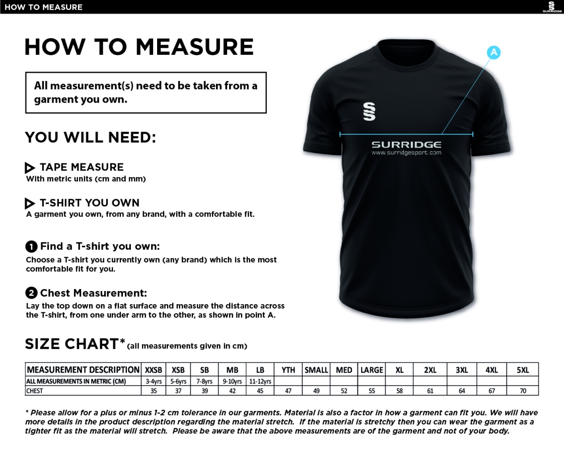 Lakenheath CC - Blade Training Shirt - Size Guide