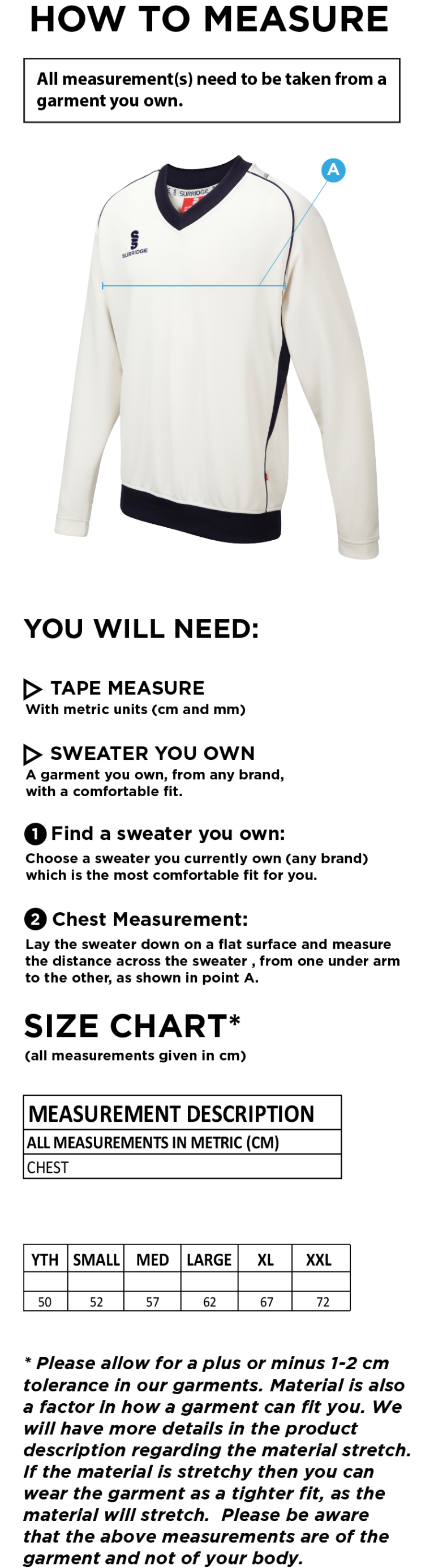 Lakenheath CC - Curve Long Sleeved Sweater - Size Guide