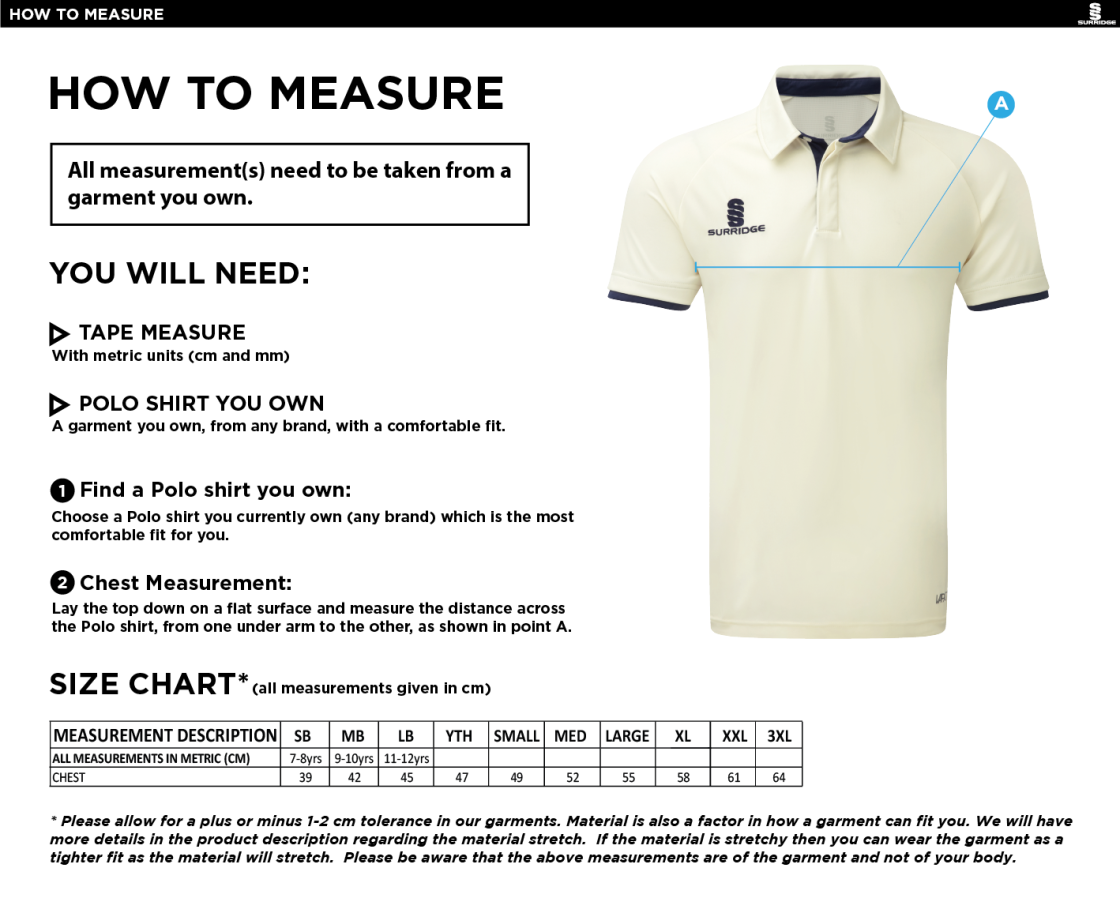 Lakenheath CC - Ergo Short Sleeved Shirt - Size Guide