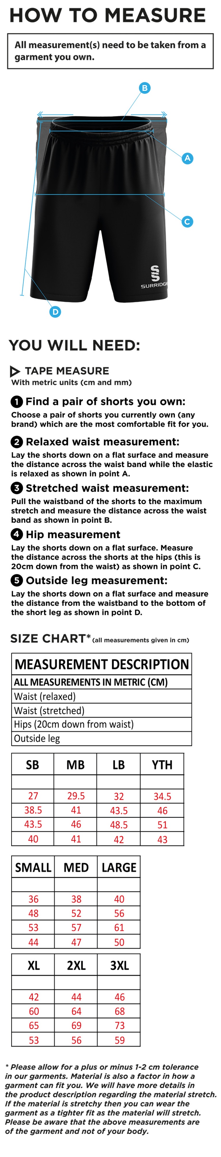 Lakenheath CC - Blade Shorts - Size Guide