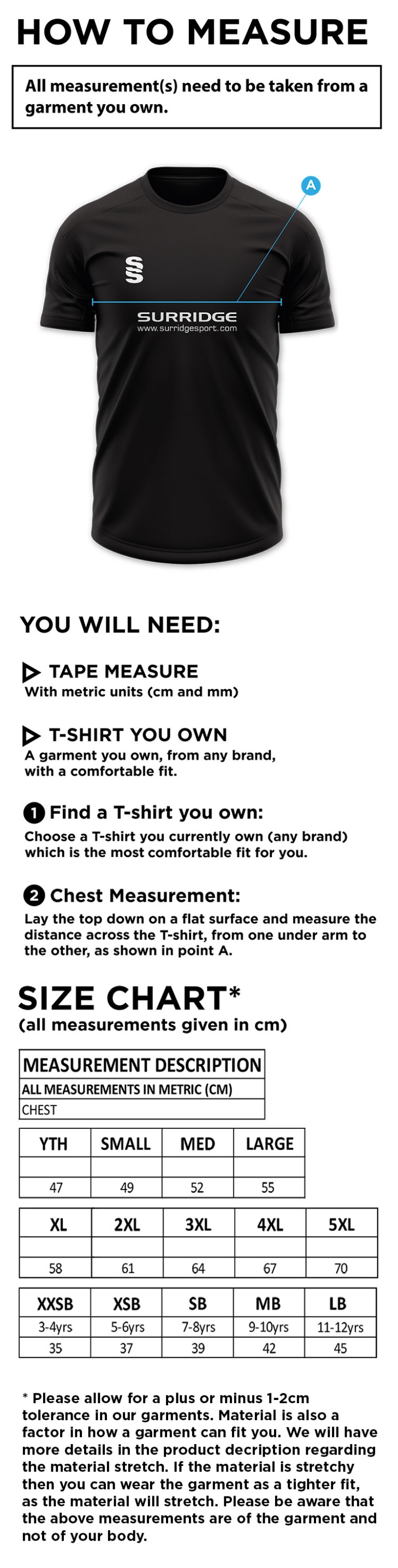Lakenheath CC - Blade Training Shirt - Size Guide