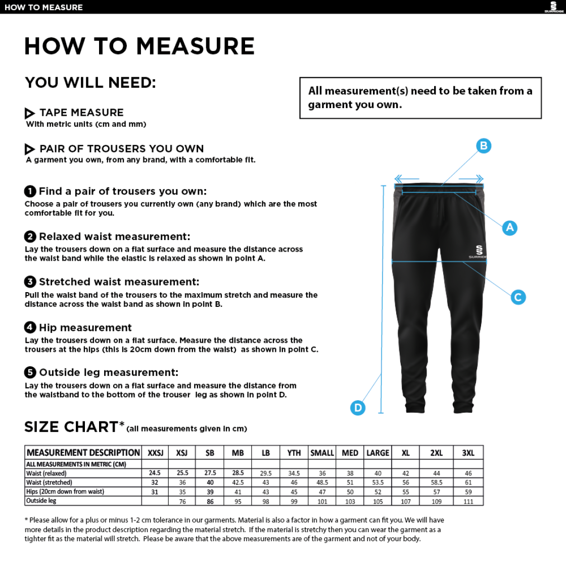 Lakenheath CC - Tek Skinny Pants - Size Guide
