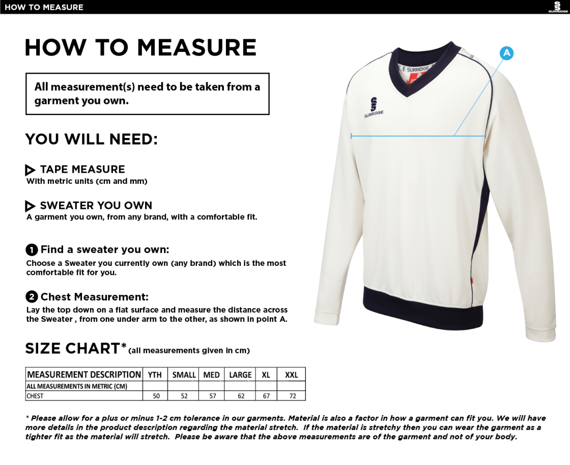 Lakenheath CC - Curve Long Sleeved Sweater - Size Guide