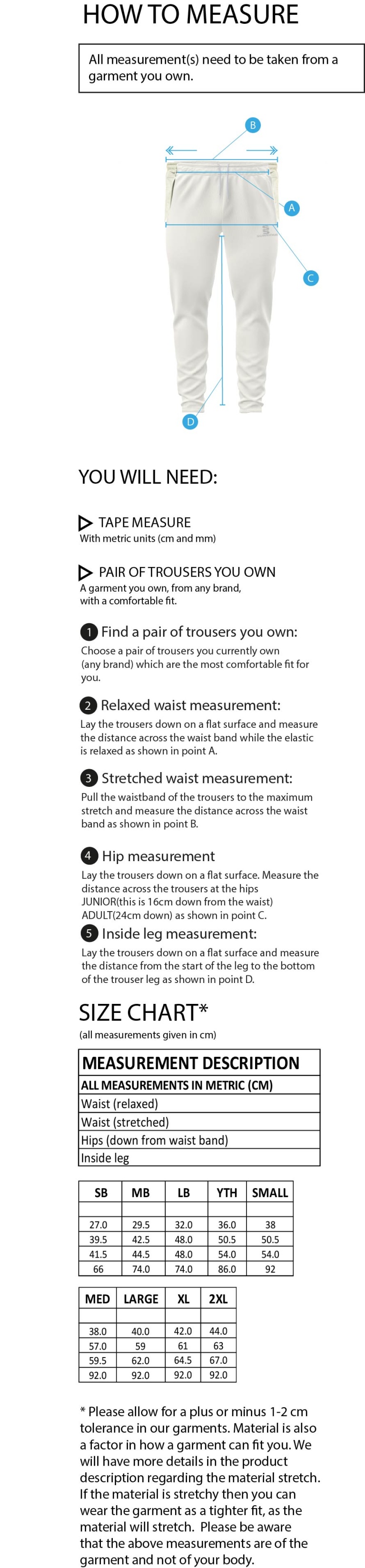 Lakenheath CC - Ergo Playing Pant - Size Guide