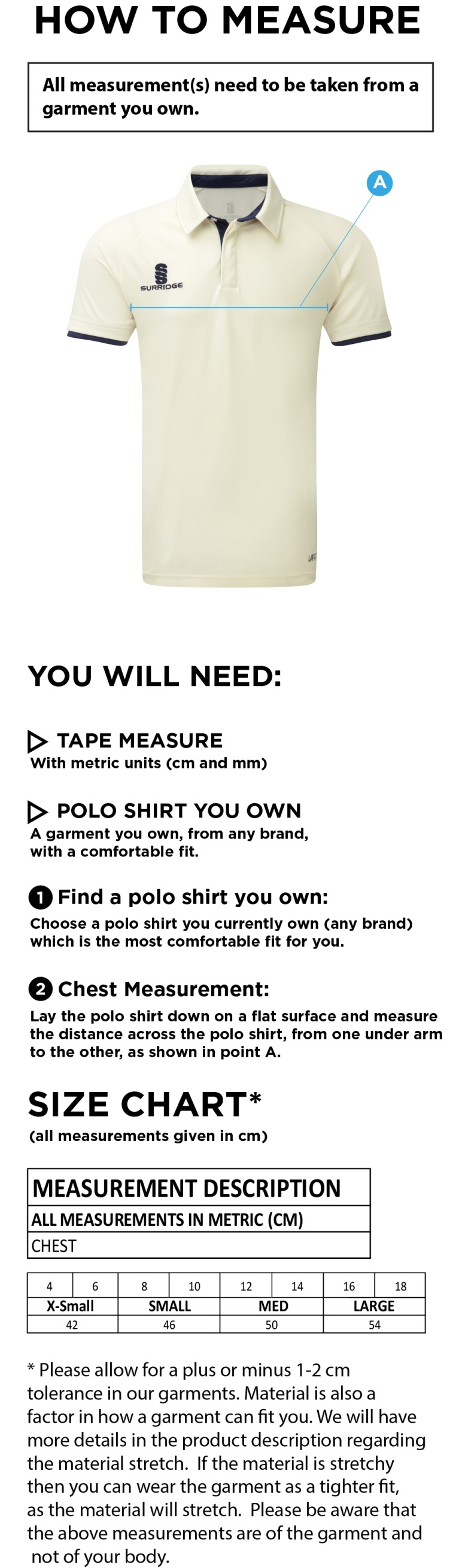 LAKENEATH CC Dual Cricket Shirt Short Sleeve Womens - Size Guide