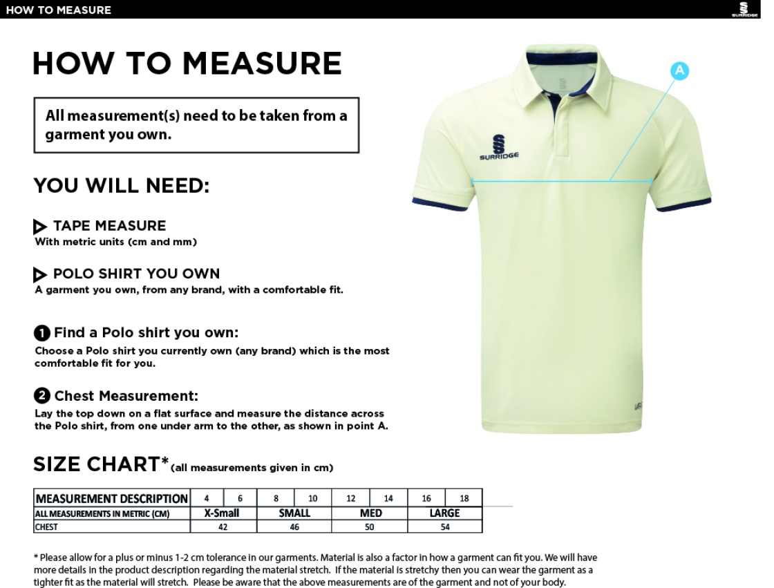 LAKENEATH CC Dual Cricket Shirt Short Sleeve Womens - Size Guide